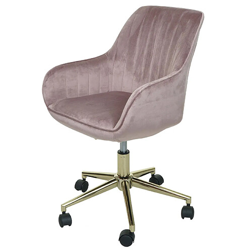 Decoshop26 Chaise de bureau pivotante en velours rose avec accoudoir base dorée 04_0006211