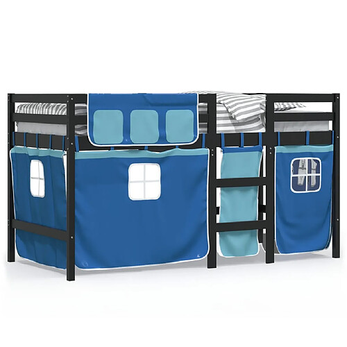 Vidaxl Lit mezzanine enfants et rideaux bleu 90x200cm bois pin massif