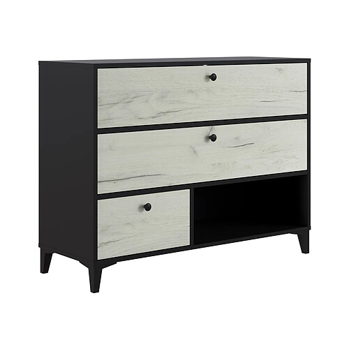 Pegane Commode en mélamine avec 3 tiroirs coloris noir et blanc - longueur 110 x largeur 40 x hauteur 84 cm