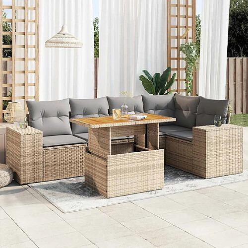 vidaXL Salon de jardin avec coussins 6 pcs beige résine tressée