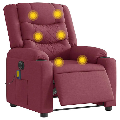 vidaXL Fauteuil de massage inclinable électrique Rouge bordeaux Tissu