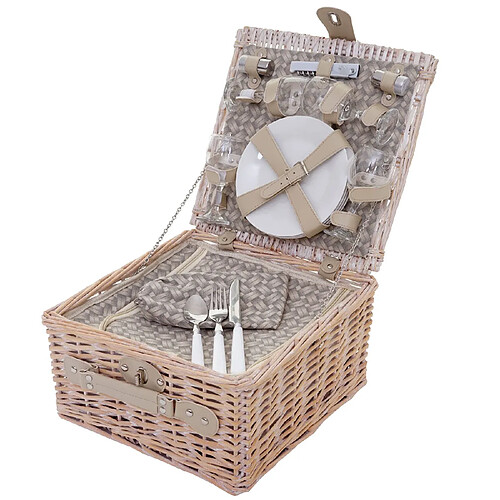 Decoshop26 Panier pique-nique pour 4 personnes sac pique-nique + glacière verre porcelaine inox beige DIV04032