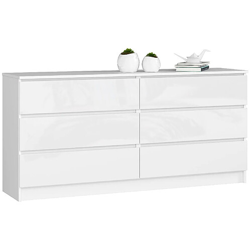 AKORD Commode corps Blanc, façade Blanc brillant 160x77x40 cm