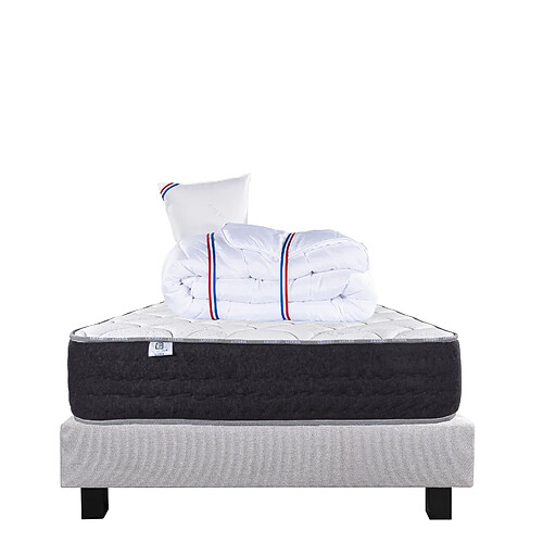 LUXURY LITERIE Ensemble matelas Sérénité 90x190 cm + sommier gris ep20cm + oreiller + couette