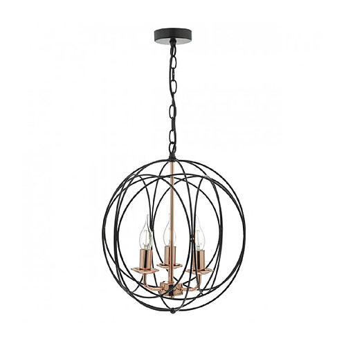 Luminaire Center Suspension Phoenix noir mat et cuivre poli 3 ampoules