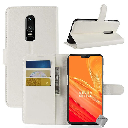 Htdmobiles Housse etui portefeuille pour OnePlus 6 + film ecran - BLANC