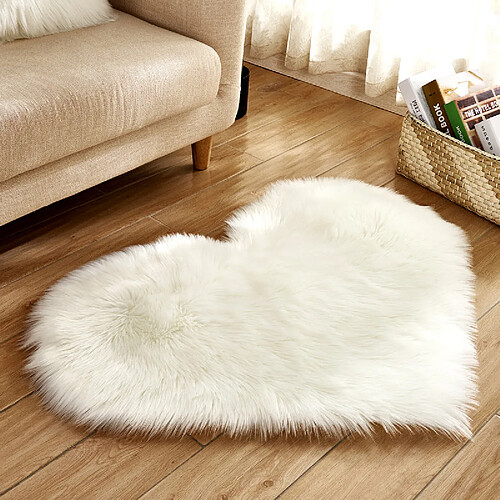 LUUCOZK Tapis moelleux en fausse fourrure pour chambre à coucher, salon - Blanc-Forme de coeur30x40cm