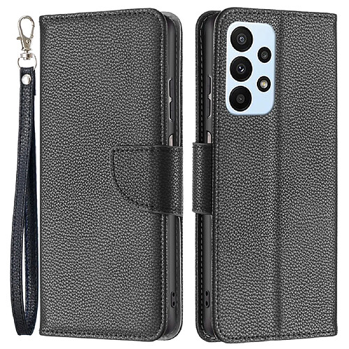 Etui en PU texture litchi, anti-rayures avec support noir pour votre Samsung Galaxy A23 5G