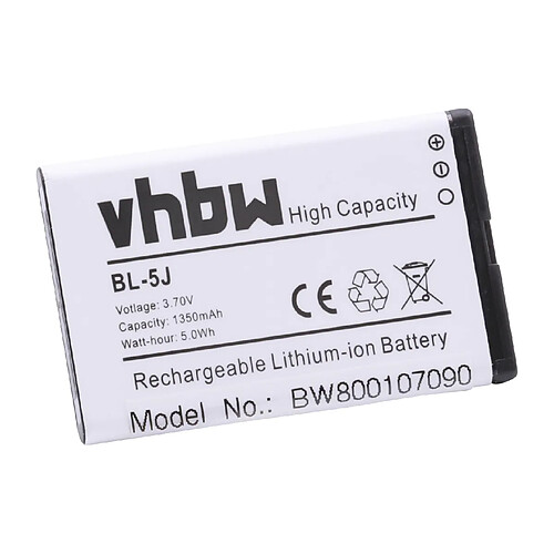 Batterie Li-Ion 1350mAh (3.7V) vhbw pour téléphone portable smartphone Nokia N900, Rock, X1-01, X6 comme BL-5J.