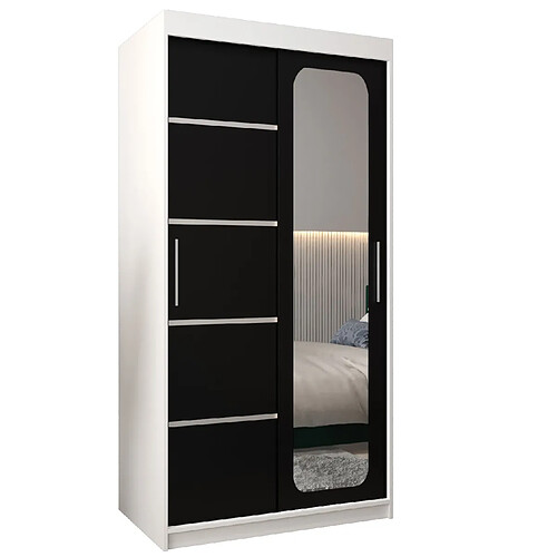 Abiks Meble Armoire PROMO V2 À Portes Coulissantes 200/100/62 2 Portes (Blanc/Noir)