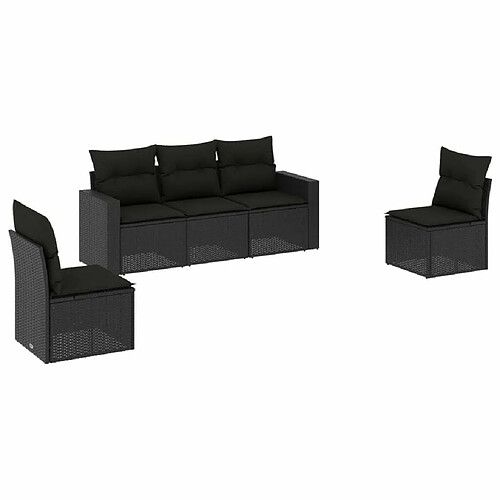 Maison Chic Salon de jardin 5 pcs avec coussins | Ensemble de Table et chaises | Mobilier d'Extérieur noir résine tressée -GKD17178