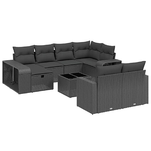 Maison Chic Salon de jardin 11 pcs avec coussins, Ensemble Tables et chaises d'extérieur noir résine tressée -GKD544182