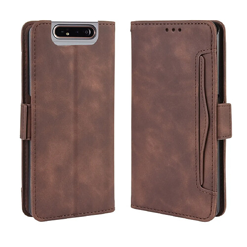 Wewoo Housse Coque Pour Galaxy A80 / A90 Etui en cuir avec motif peau de veau de style portefeuille fente carte séparée Marron