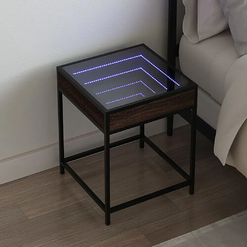 vidaXL Table de chevet avec LED infini chêne marron 40x40x51 cm