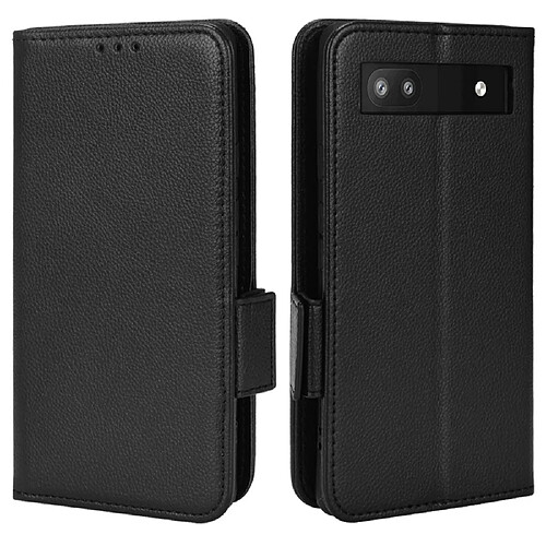 Etui en PU texture litchi, double fermeture magnétique avec support, noir pour votre Google Pixel 6a