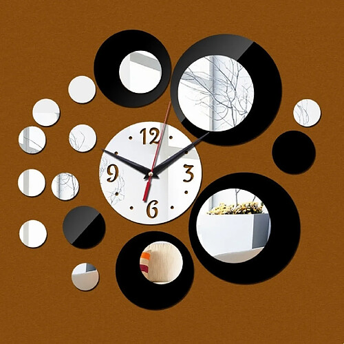 Wewoo Horloge murale 2 pcs 3d décorative stéréo acrylique miroir numérique sticker mural argent noir