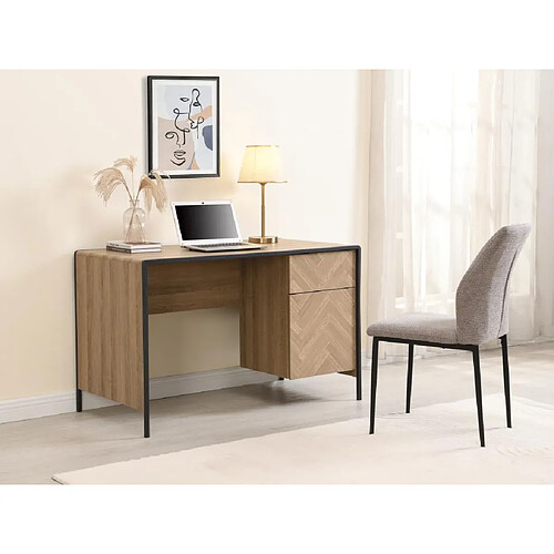 Vente-Unique Bureau avec 1 tiroir et 1 placard - MDF et métal - Coloris : Naturel et noir - TUMACO