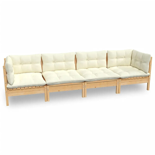 Maison Chic Salon de jardin 4 pcs + coussins - Mobilier/Meubles de jardin - Table et chaises d'extérieur crème Bois de pin massif -MN99708