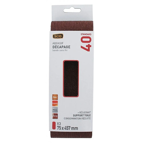 SCID Bandes Abrasives 75x457 mm - Grain 40 (Lot de 3)