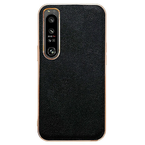 Coque en TPU + cuir véritable électroplaqué, anti-rayures pour votre Sony Xperia 1 IV 5G - noir