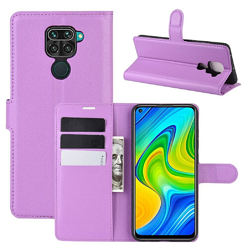 Etui en PU peau de litchi magnétique violet pour votre Xiaomi Redmi Note 9/Redmi 10X 4G