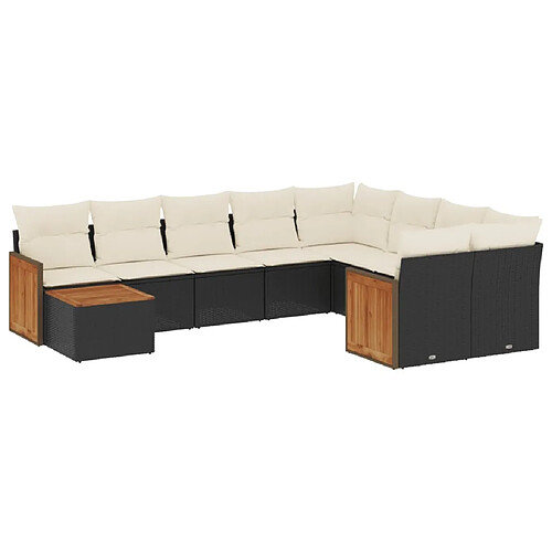 Maison Chic Salon de jardin 10 pcs avec coussins | Ensemble de Table et chaises | Mobilier d'Extérieur noir résine tressée -GKD22461