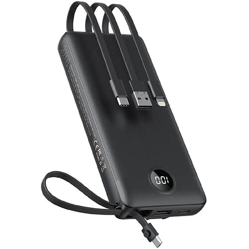 SANAG Batterie Externe Avec Câbles Intégré, Batterie Externe Chargeur Power Bank, 4 Sorties Et Led Display Chargeur Externe Pour Iphone/Ipad/Samsung Et Autres Appareils Intelligents (20000Mah Noir)