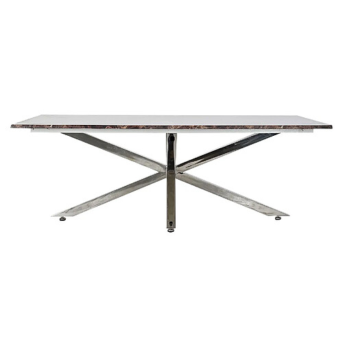 Pegane Table basse en marbre et acier coloris marron / argenté - longueur 130 x profondeur 80 x hauteur 45 cm