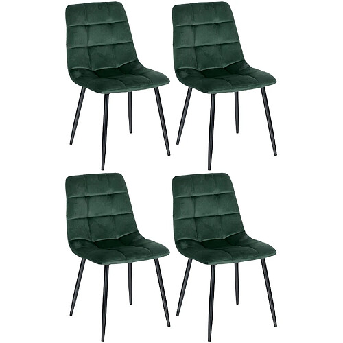 Decoshop26 Lot de 4 chaises de salle à manger coutures forme carrées en tissu velours vert foncé pieds en métal noir 10_0001793