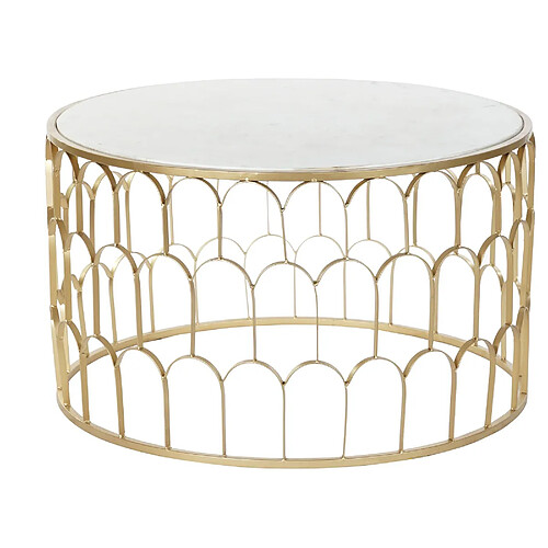 Pegane Table d'appoint en marbre et fer coloris blanc / doré - diamètre 87 x hauteur 51 cm