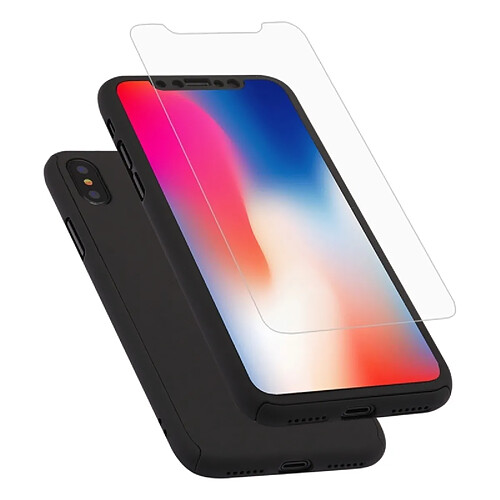 Wewoo Coque renforcée noir pour iPhone X 360 degrés pleine couverture détachable PC Housse de protection avec film de verre trempé