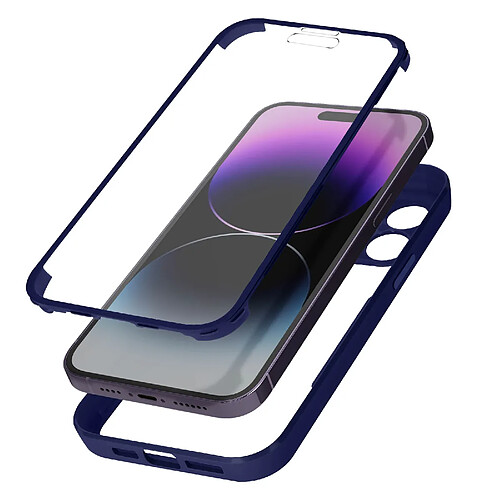 Avizar Coque pour iPhone 14 Pro Antichoc Dos Plexiglas et Avant Polymère Contour bleu