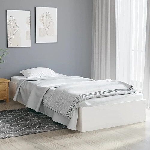 vidaXL Cadre de lit sans matelas blanc bois massif 75x190 cm