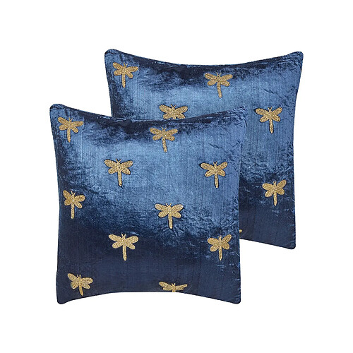 Beliani Lot de 2 coussins BLUESTEM Velours 45 x 45 cm Animal Broderie Bleu marine