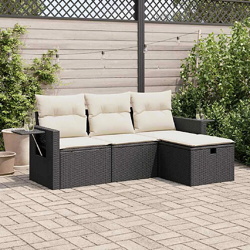 vidaXL Salon de jardin 4 pcs avec coussins noir résine tressée