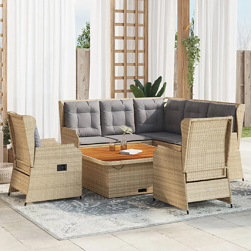 vidaXL Salon de jardin avec coussins 6 pcs beige résine tressée