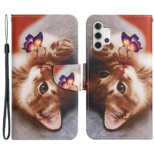 Etui en PU + TPU texture croisée, avec support et sangle papillon et chaton pour votre Samsung Galaxy A32 4G (EU Version)