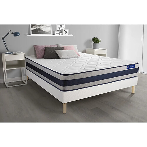 ACTISOM Ensemble matelas Mémoire de forme ACTIMEMO ERGO 200x200 cm Maxi épaisseur 5zones de confort + sommier KIT blanc