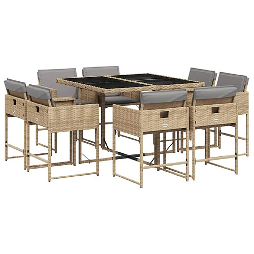 Maison Chic Ensemble à manger d'extérieur 9 pcs avec coussins,Salon de jardin,Mobilier de jardin mélange beige -GKD756007