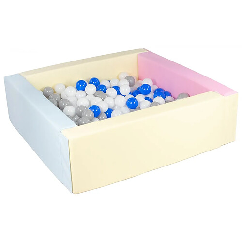 Velinda Piscine à balles carrée avec 300 balles - rose, bleu, jaune (pastel)/blanc,bleu,gris