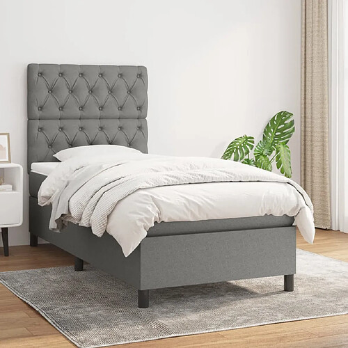 vidaXL Sommier à lattes de lit avec matelas Gris foncé 80x200 cm Tissu