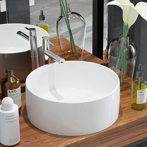 vidaXL Lavabo ronde Céramique Blanc 40 x 15 cm