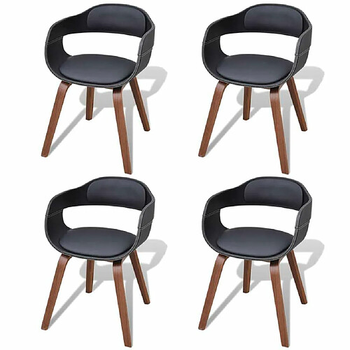 Maison Chic Lot de 4 Chaises à manger,Chaise pour cuisine noir bois courbé et similicuir -MN90540