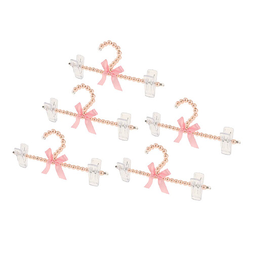 Lot de 5 cintres en plastique avec perles de perles d'imitation, 2 clips rose