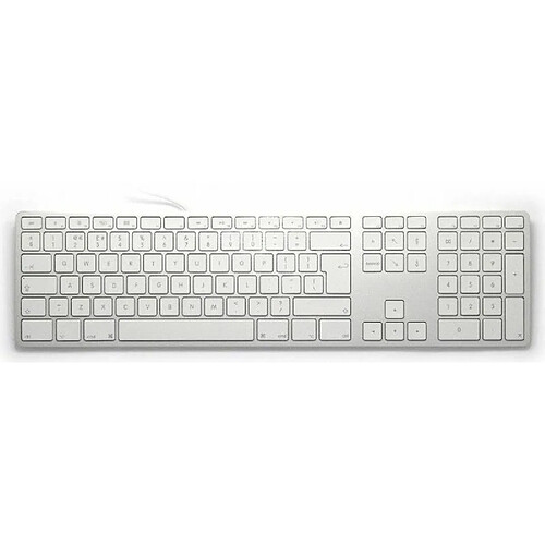 Matias FK318S-UK Clavier USB avancé en Aluminium pour Apple Mac OS QWERTY avec Touches Plates réactives et pavé numérique Argenté/Blanc