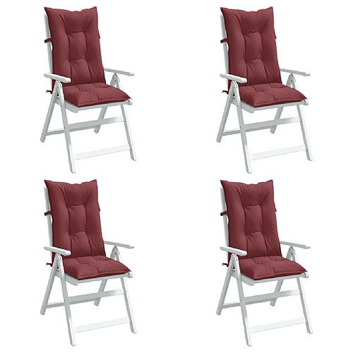 vidaXL Coussins de chaise dossier haut lot de 4 rouge bordeaux mélangé