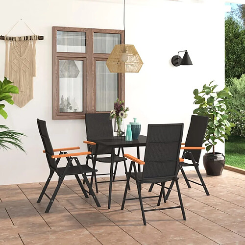 Salle à manger de jardin 5 pcs,Table et chaise à dîner Noir et marron -MN33179