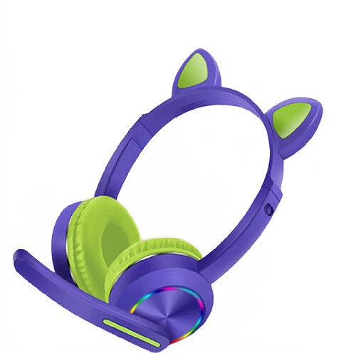 Universal Écouteurs sans fil avec microphone Écouteurs d'oreilles de chat pour enfants Lumière LED pour l'enseignement en ligne pour les étudiants | Écouteurs Bluetooth (bleu)