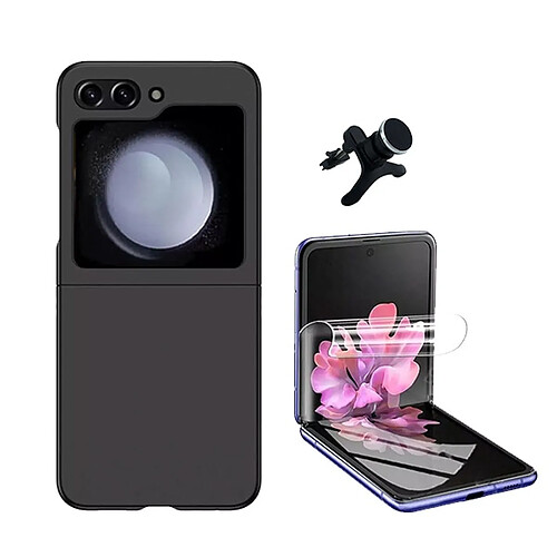 NIS Kit Film Hydrogel Full Front Cover + Coque Silicone Liquide + Support Renforcé Phonecare Compatible avec Samsung Galaxy Z Flip6 - Noir