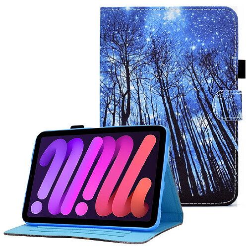 Etui en PU ligne de couture avec support et porte-cartes des arbres pour votre Apple iPad mini (2021)